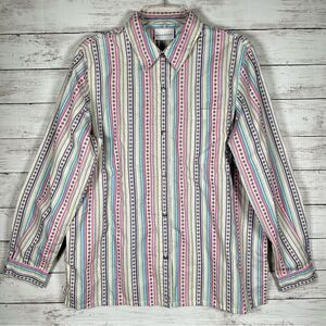 Alfred Dunner Whimsical Multi Stripe Button Up Shirt Cotton Poly Long Sleeve 18